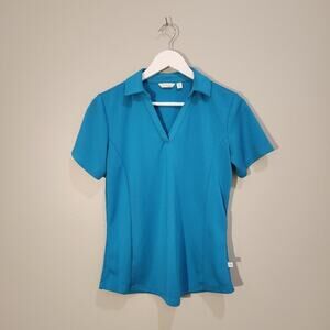 Lady Hagen V-Neck Performance Polo Turquois Blue - Size M